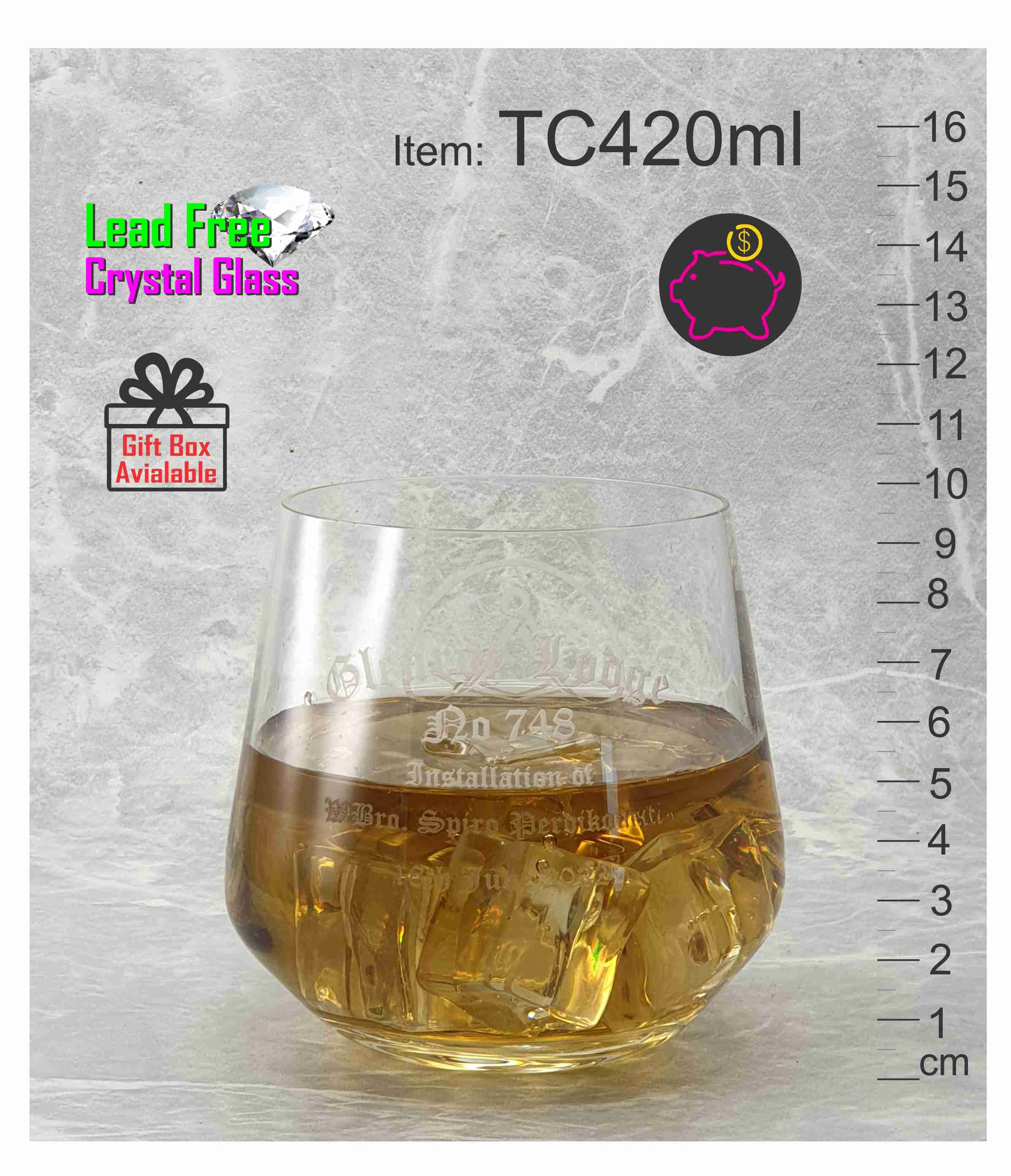 laser etched logo whisky drinking drink water cup glass event festival