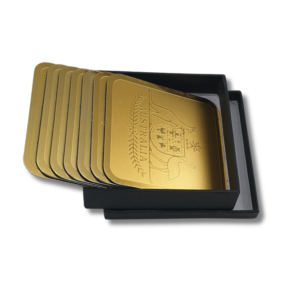 gold aluminum drink coasters with gift box
