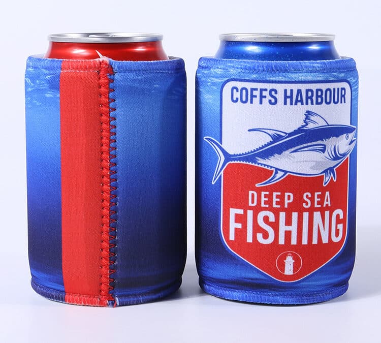 Custom stubby holders in bulk with personalised designs on display.