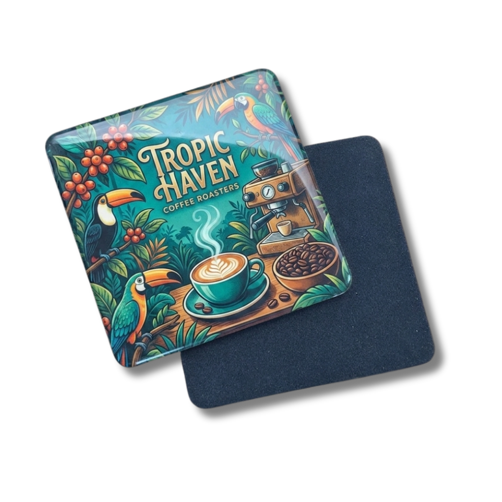 custom-resin-coaster-coffee-shop-logo Custom resin coaster printed with coffee shop logo and velvet backing